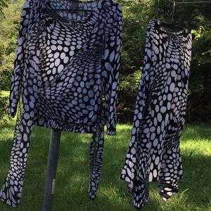 Wild psychedelic polka dotted 2 piece skirt & top.